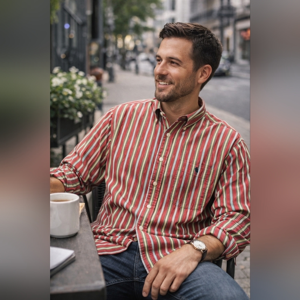 Polo Ralph Lauren Men’s Button Down Shirt Large Red Green Striped Classic Fit